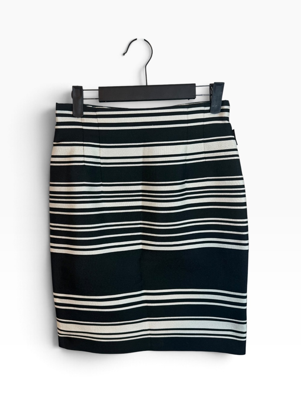 Moncler Black and White Striped Structured Pencil Skirt